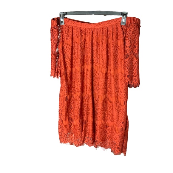 Blu Pepper Orange Lace Off the Shoulder Dress Sz L - Picture 2 of 4